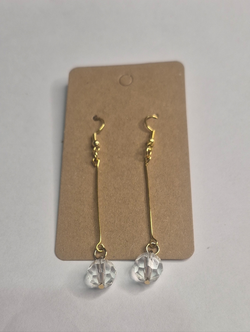 Gold Drop Earrings with Clear Crystal Beads - Picture 2 of 2